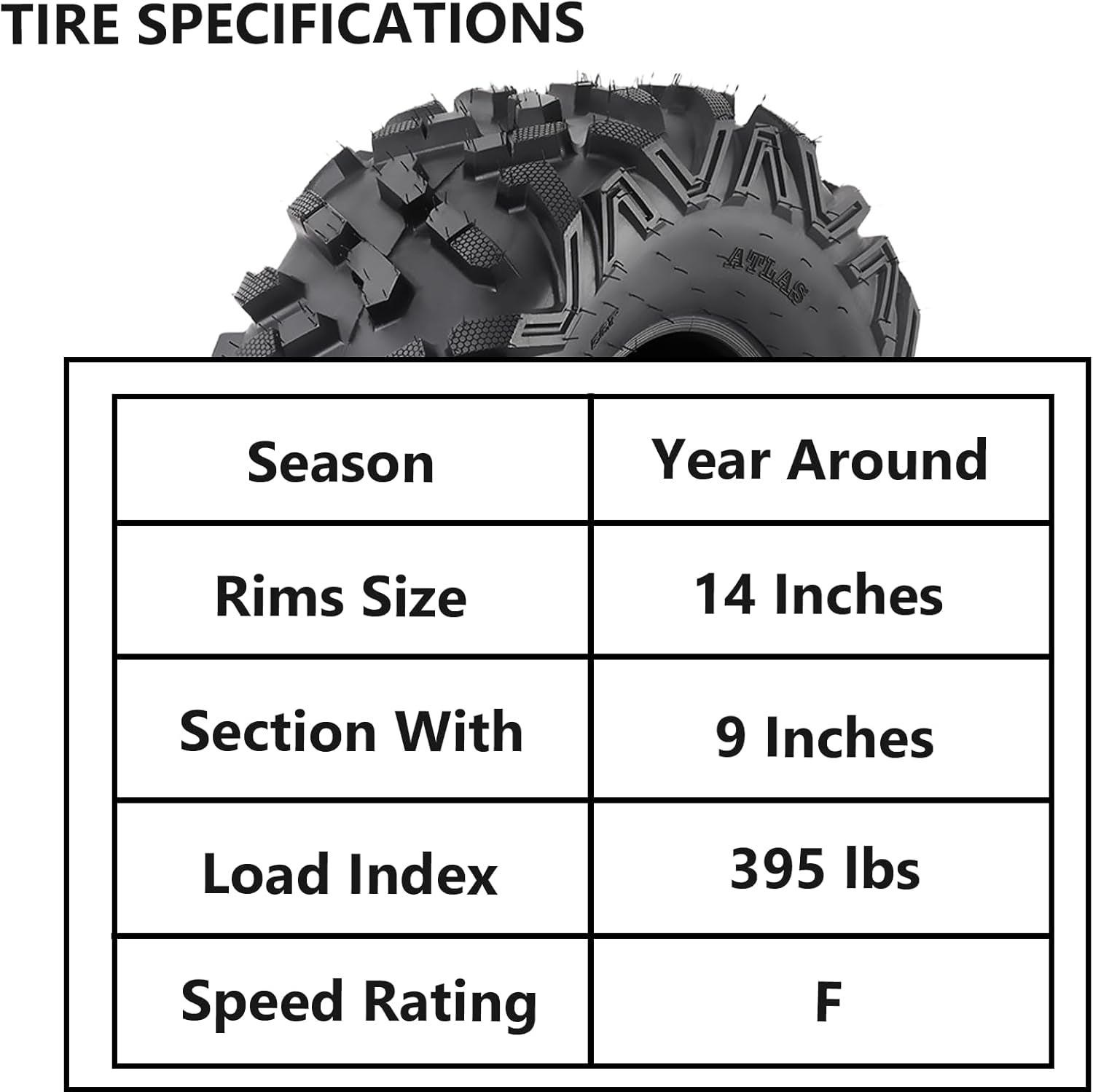 Set of 4 ATV/UTV All-Terrain Tires - 26X9-14 Front & 26X11-14 Rear, 6-Ply, Tubeless