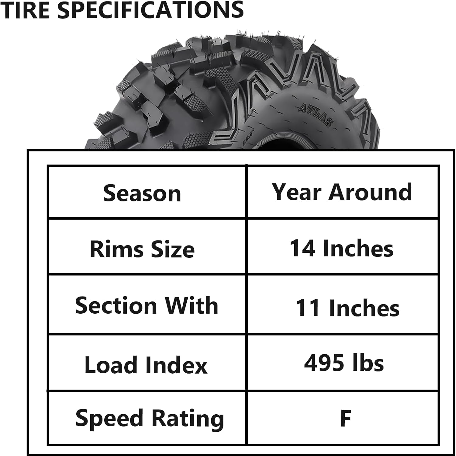 Set of 4 ATV/UTV All-Terrain Tires - 26X9-14 Front & 26X11-14 Rear, 6-Ply, Tubeless