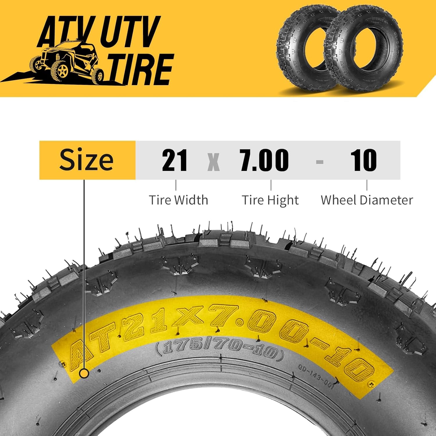 21X7X10 ATV Tires 10'' Tires Sport Trail Front ATV UTV Tires Tubeless 4PR Set of 2