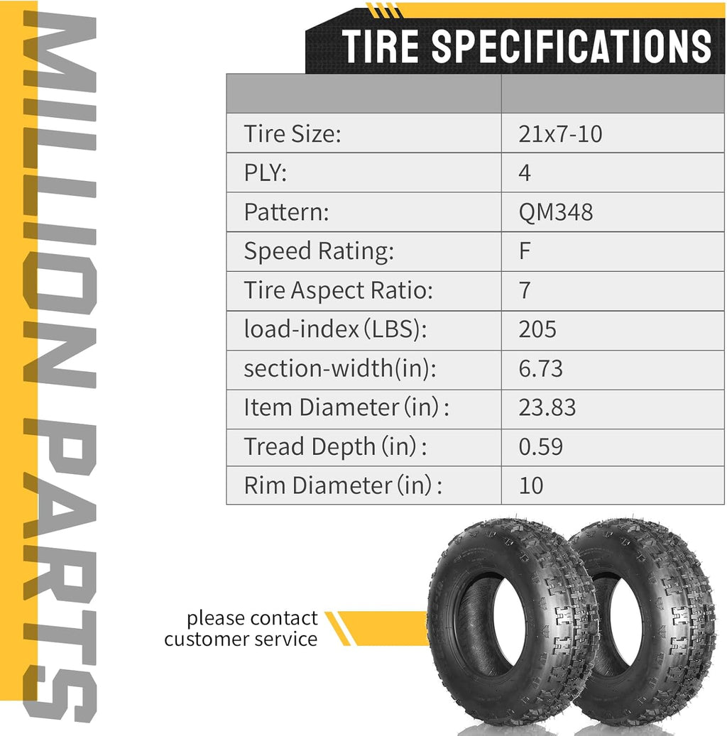 21X7X10 ATV Tires 10'' Tires Sport Trail Front ATV UTV Tires Tubeless 4PR Set of 2