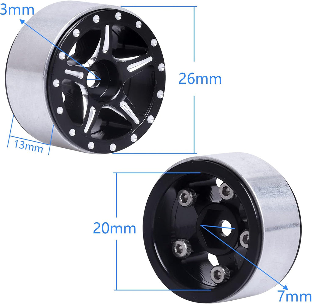 1.0 Beadlock Wheel Rims 1.0" Wheels for 1/24 Axial SCX24 Gladiator Deadbolt Bronco C10 JLU AX24 Upgrades RC Crawler Car