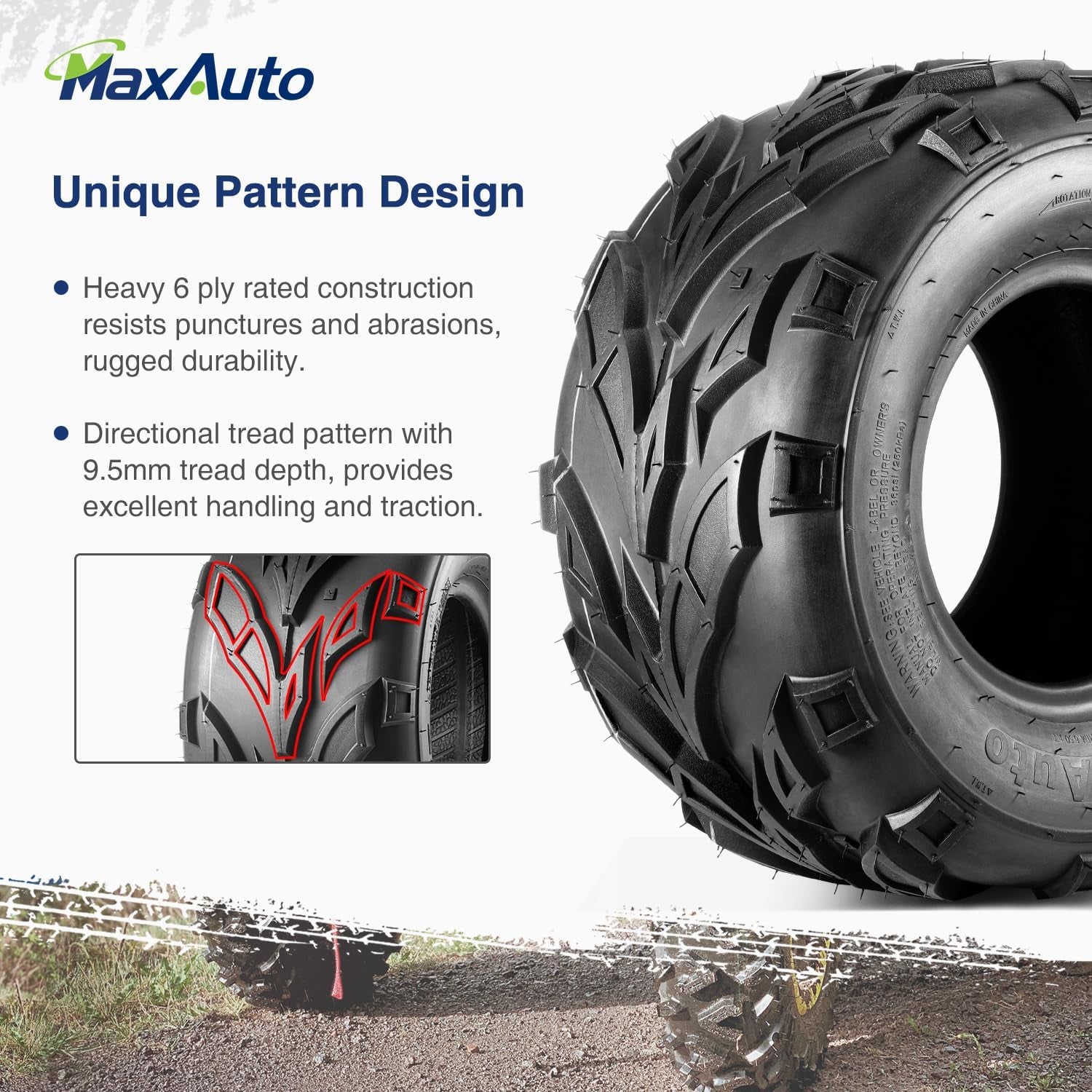 16X8-7 ATV Tires 16X8X7 Go-Kart Quad Tires,6 PR Tubeless All Terrain UTV Tire, 2 Pack