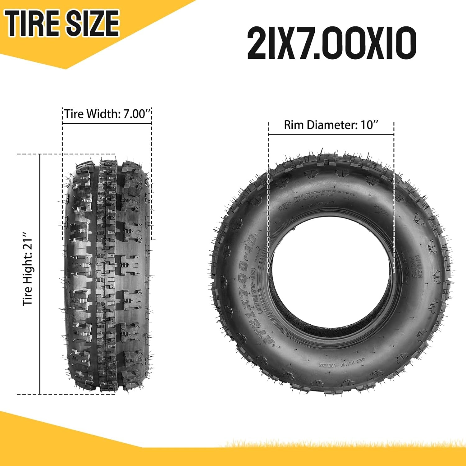 21X7X10 ATV Tires 10'' Tires Sport Trail Front ATV UTV Tires Tubeless 4PR Set of 2