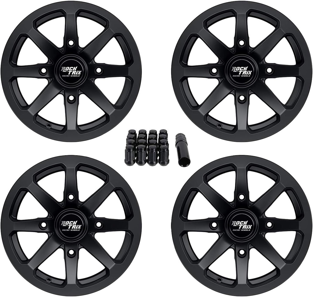 RT102 14In ATV Wheels 4X110 14X7 5+2 Offset, Includes M10X1.25 Lug Nuts, Compatible with Honda Kawasaki Yamaha Rubicon Rincon Brute Force Kodiak Grizzly Rhino IRS 4/110 UTV Rims (Set of 4)