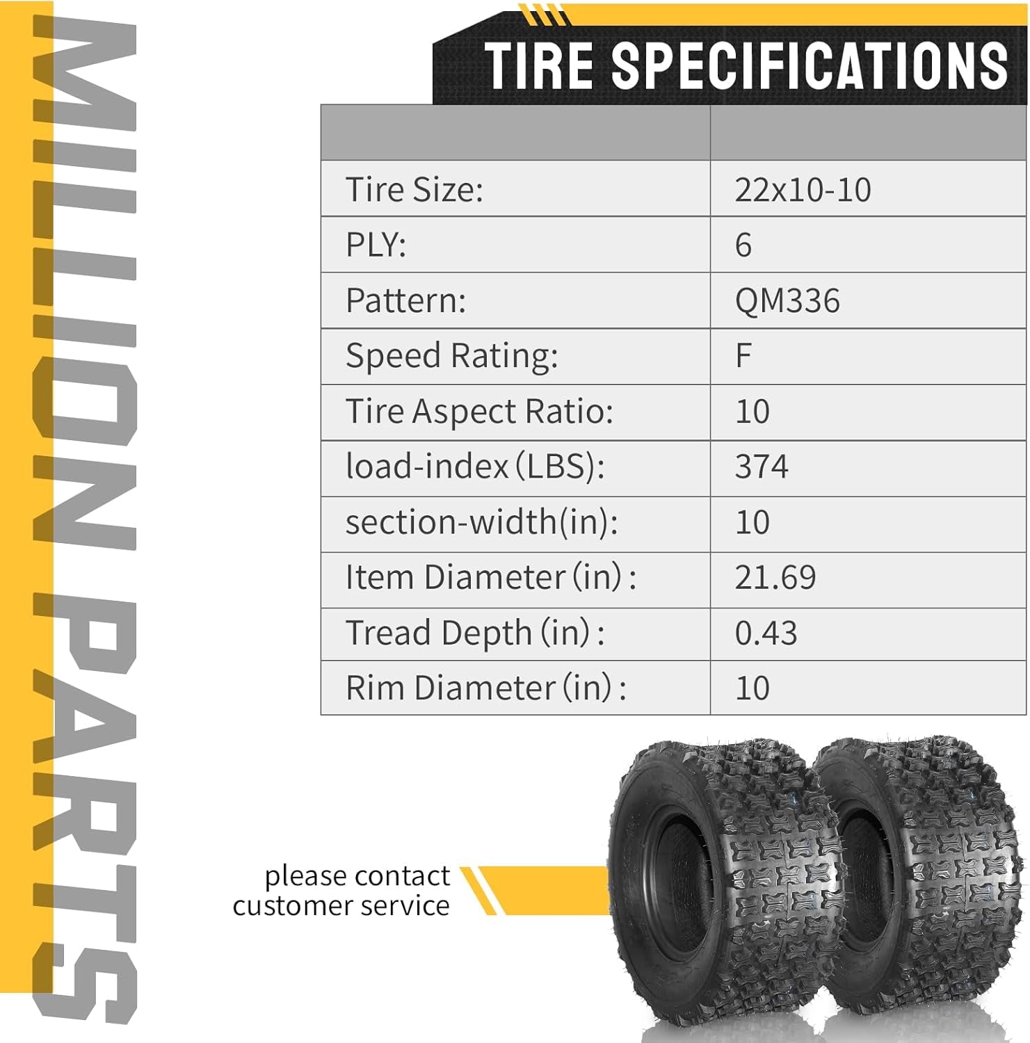 Set of 4 ATV & UTV All Terrain Mud Tires (2 Pairs, 4 Tires) - 21X7-10 Front & 22X10-10 Rear