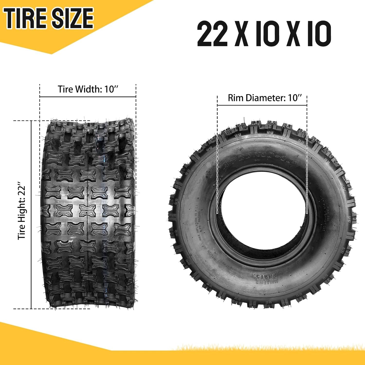 Set of 4 ATV & UTV All Terrain Mud Tires (2 Pairs, 4 Tires) - 21X7-10 Front & 22X10-10 Rear