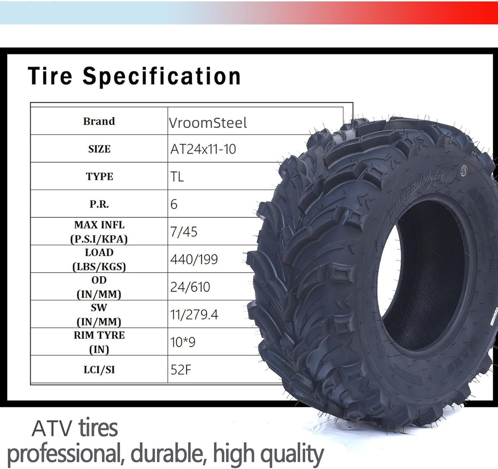 At24X11-10 ATV/UTV Tires - All-Terrain, Off-Road, Mud/Trail Tires, Tubeless