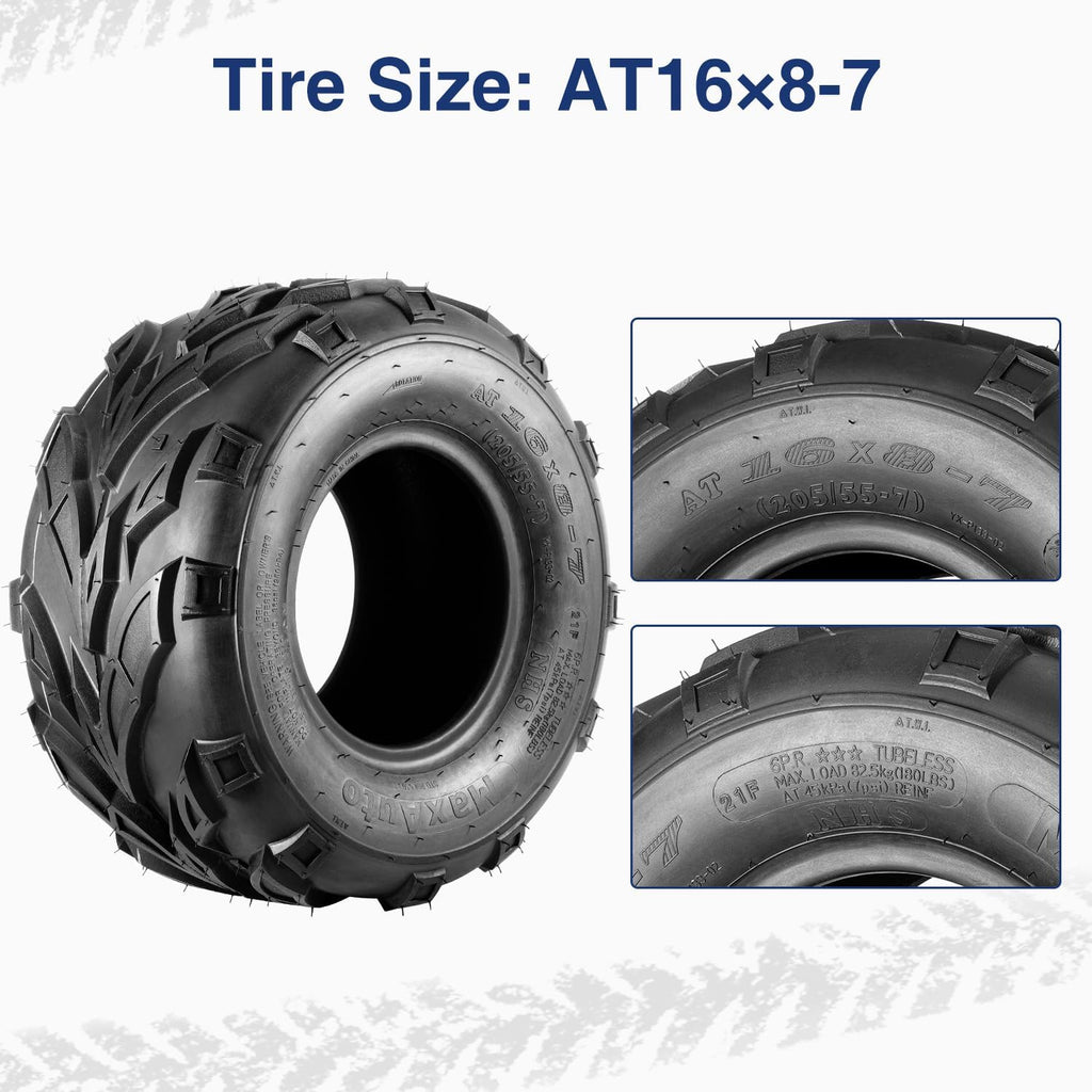 16X8-7 ATV Tires 16X8X7 Go-Kart Quad Tires,6 PR Tubeless All Terrain UTV Tire, 2 Pack