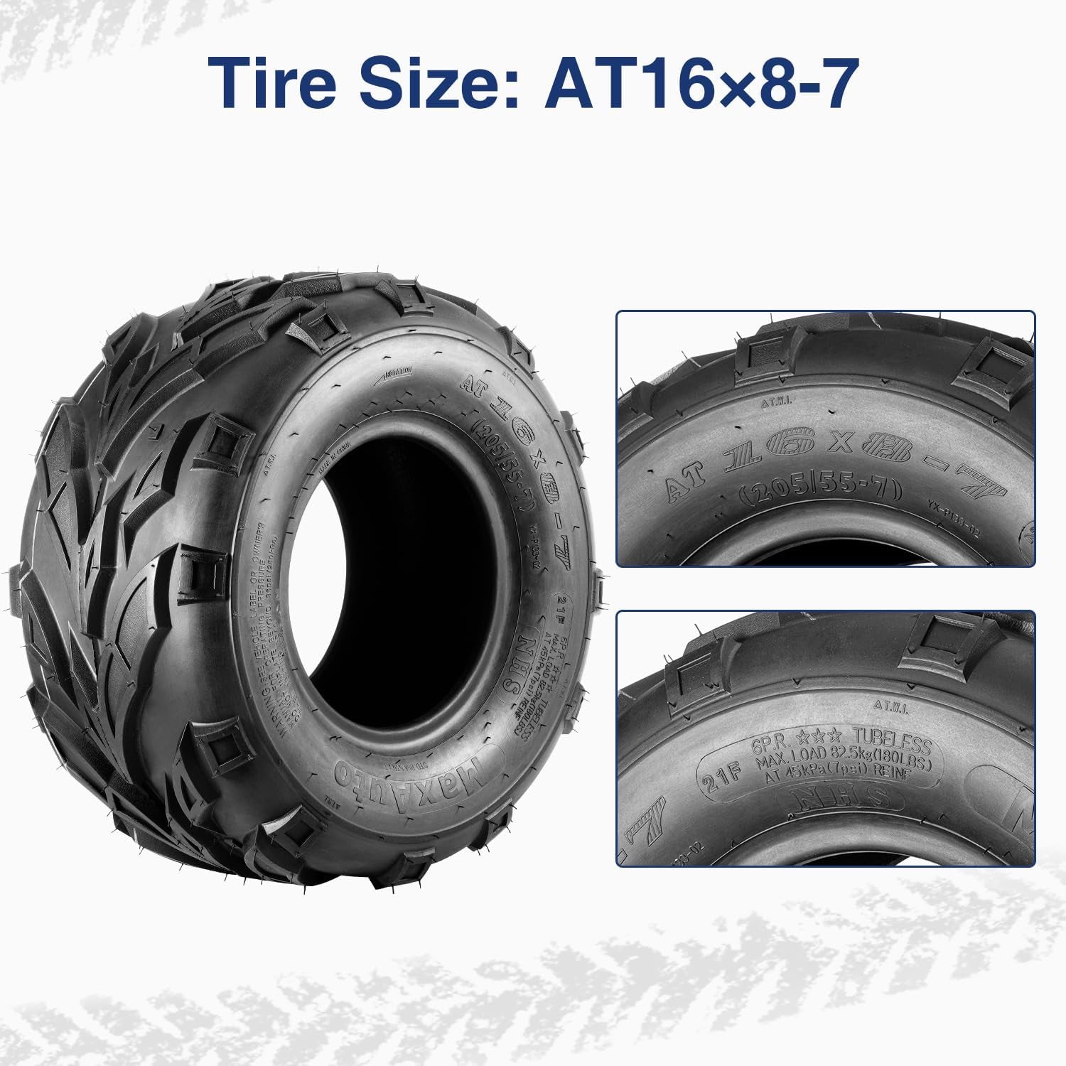 16X8-7 ATV Tires 16X8X7 Go-Kart Quad Tires,6 PR Tubeless All Terrain UTV Tire, 2 Pack
