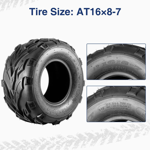 16X8-7 ATV Tires 16X8X7 Go-Kart Quad Tires,6 PR Tubeless All Terrain UTV Tire, 2 Pack